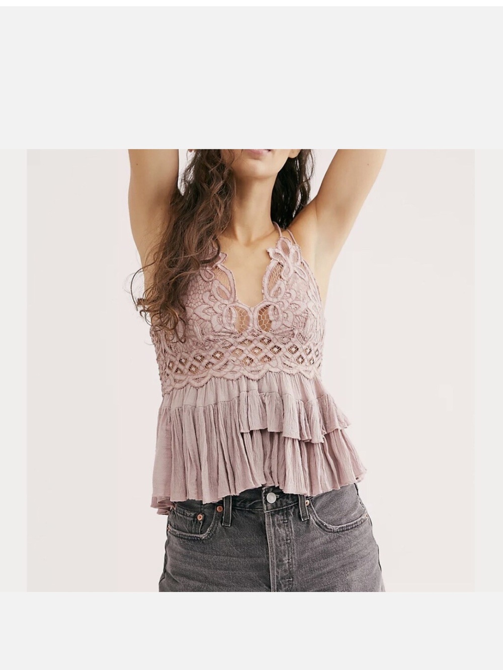 Free People Dusty Mauve Crochet Ruffle Cami Size XS NEW With Tags! Retail $68. - Picture 3 of 10